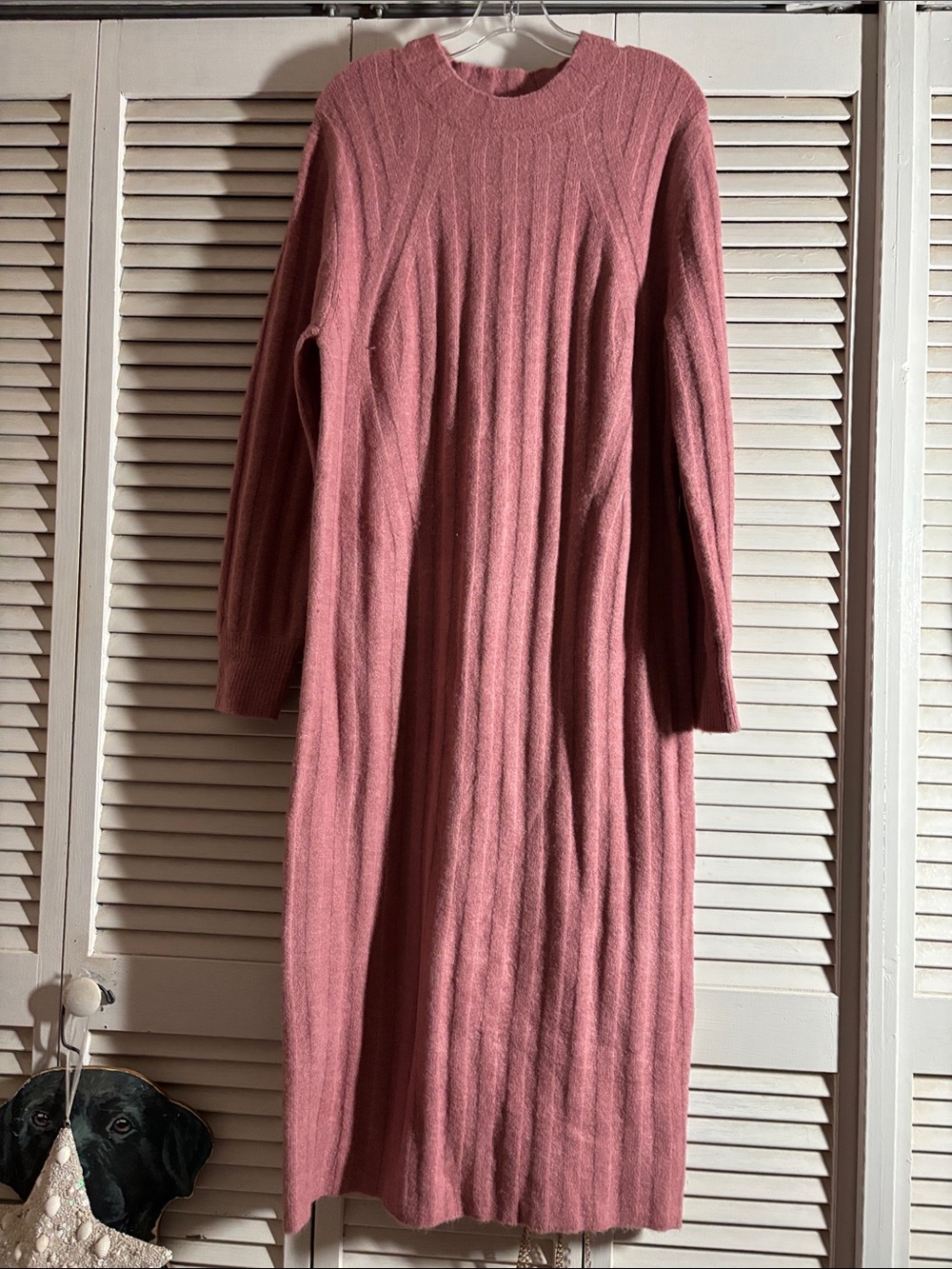 Long Ribbed Knit Dress in Dusty Rose